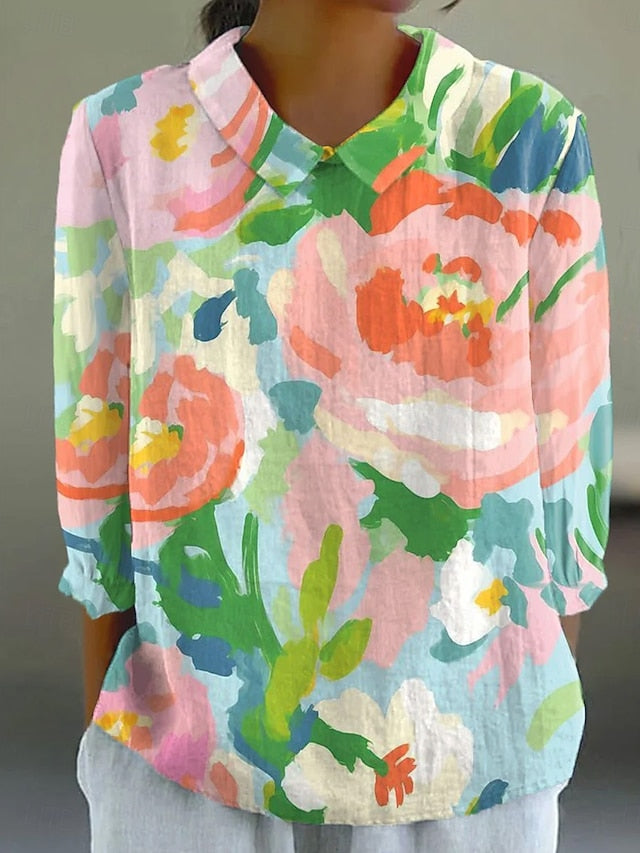 Women's Blouse Long Sleeve Peter Pan Collar Casual Floral