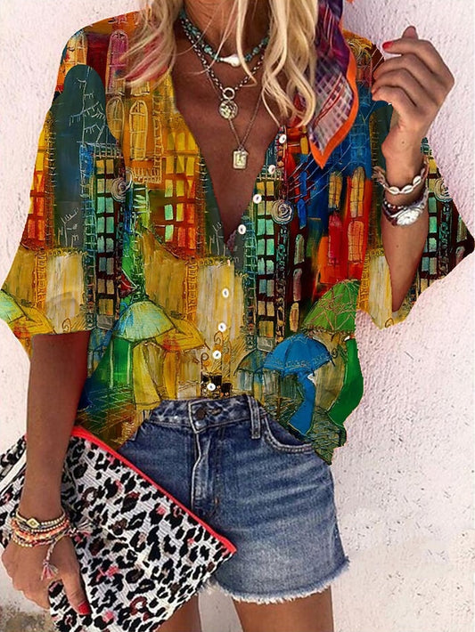 Women's Plus Size Shirt Blouse Print Graphic City Scenery