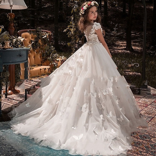 Girls' Solid Flower First Kids Girl Dress Communion