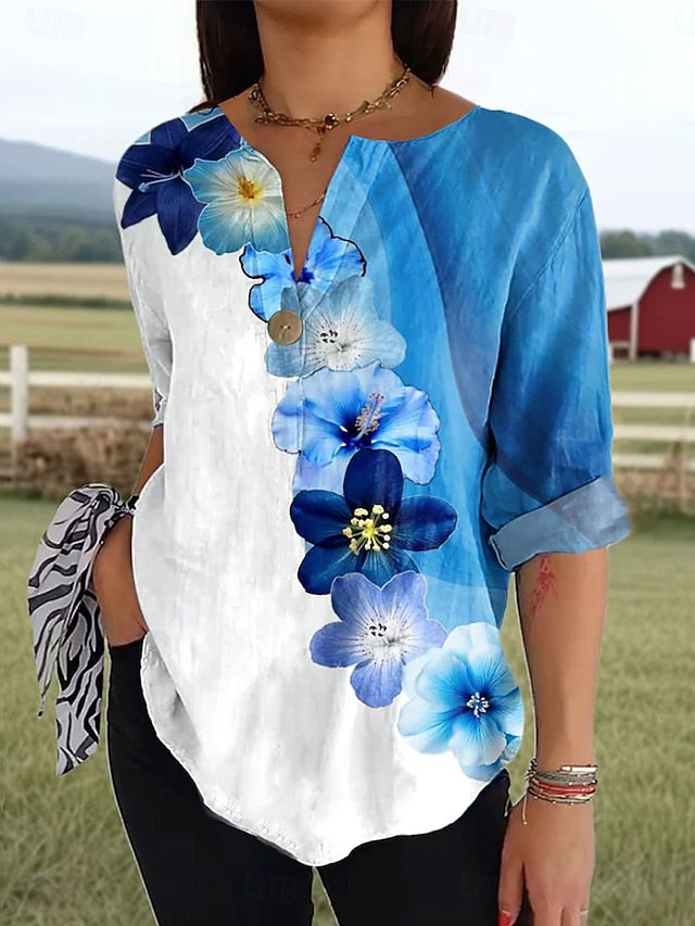 Women's Blouse Linen Like Breathable Lightweight Long