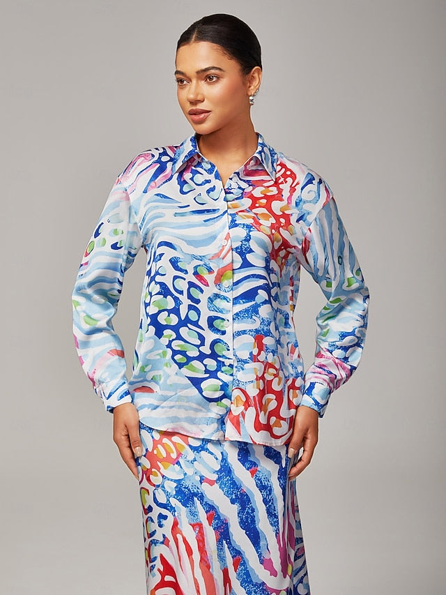 Women's Watercolor Leopard Print Satin Loose Short Shirt