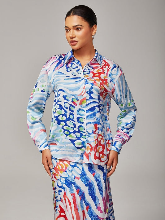 Women's Watercolor Leopard Print Satin Loose Short Shirt