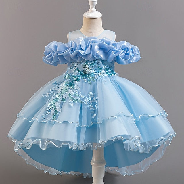 Short Flower Dress Party Kids Sleeve Wedding Girls' Floral