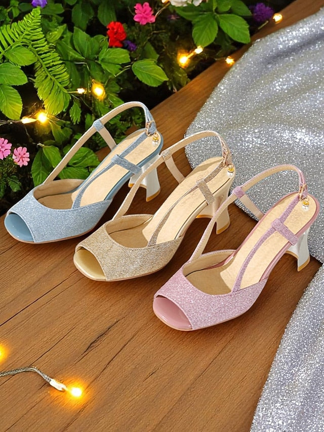 Sparkly Women's - Slingback Gold Glitter Heels Open-Toe