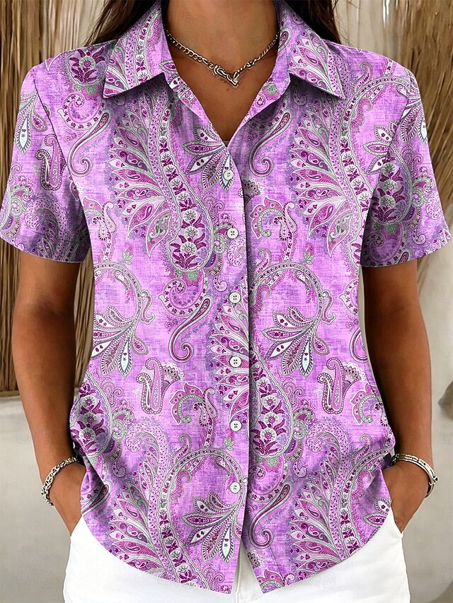 Women's Shirt Buttons Print Graphic Paisley Vintage Stylish
