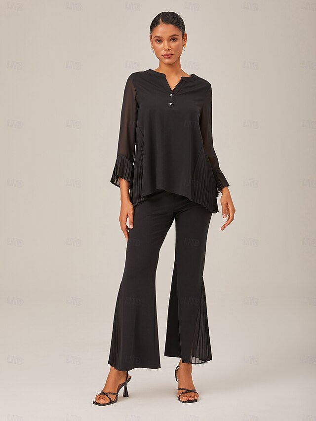 Women's Contrast Design Pleated TENCEL Roma Top Curved Hem