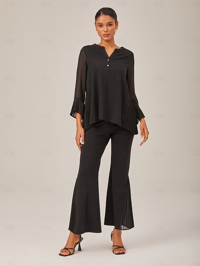 Women's Contrast Design Pleated TENCEL Roma Top Curved Hem