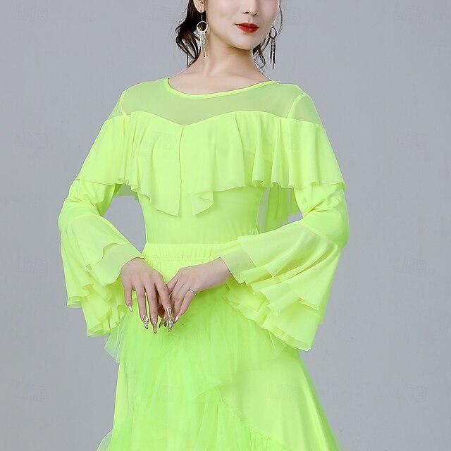 Latin Dance Top Ruffles Pure Color Splicing Women's