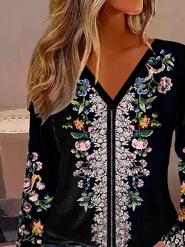 Women's T Shirt Print Graphic Plants Tribal Vintage Stylish