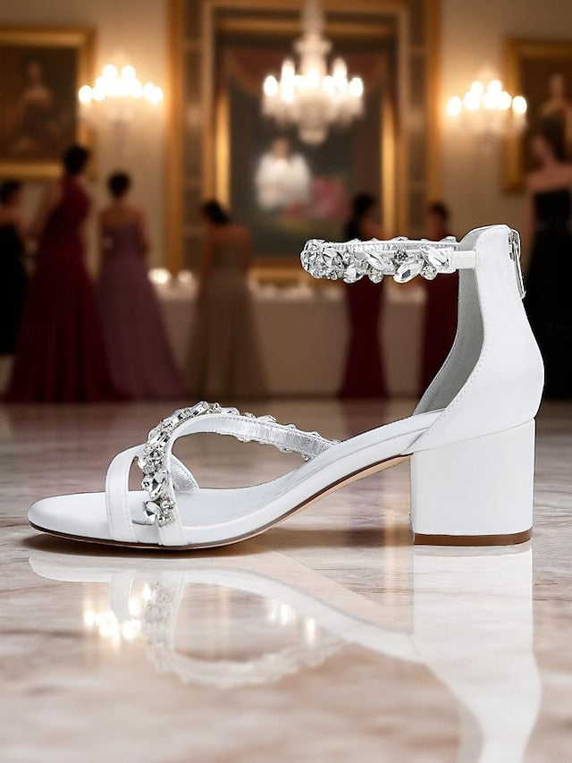 Block Satin Heel Sandals Crystal - Women's Purple