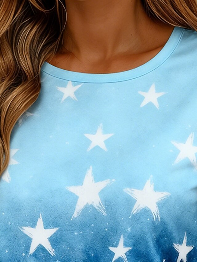 New Year Women's T Shirt Print Ombre Graphic Star Stylish