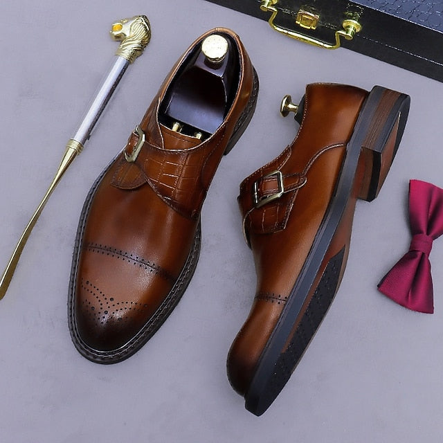 Monk Strap Leather First Black Shoes- Genuine Men's