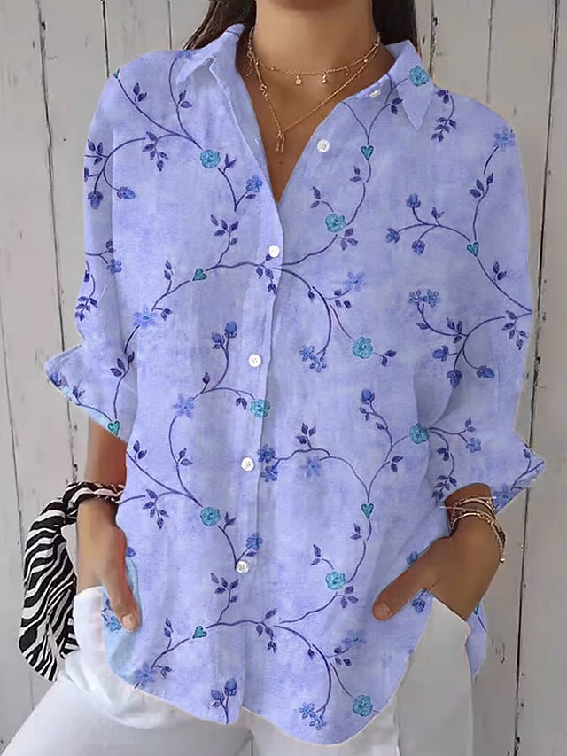 Women's Shirt Ruched Floral Graphic Elegant Vacation