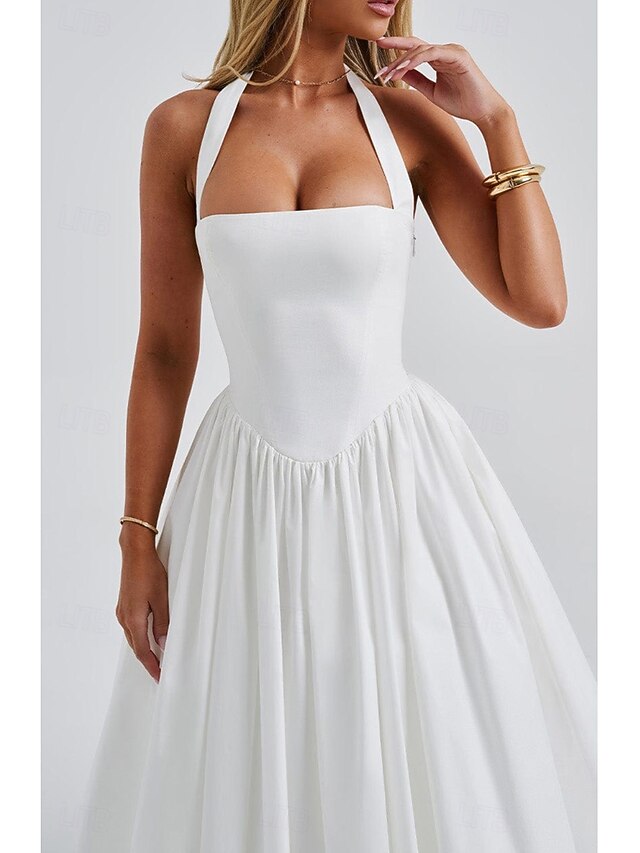 Women's Midi Dress White Dress Graduation Dress Fashion