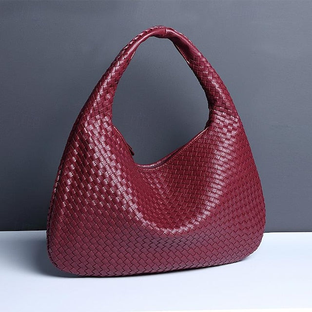Chic Burgundy Hobo Woven Leather – Bag Women's Faux
