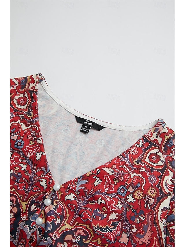 Women's T Shirt Henley Shirt Buttons Print Floral Vintage