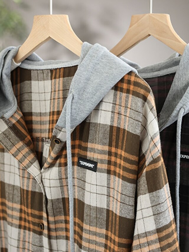 Women's Blouse Buttons Print Plaid Stylish Casual Long