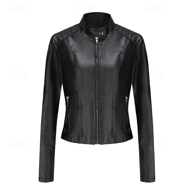 Women's Pocket Faux Jacket Comfortable Zipper Leather
