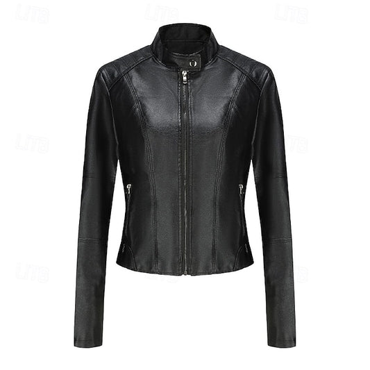 Women's Pocket Faux Jacket Comfortable Zipper Leather