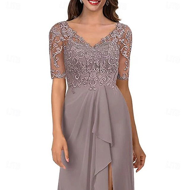 Neck of Bride the V A-Line Dress Simple Elegant Mother