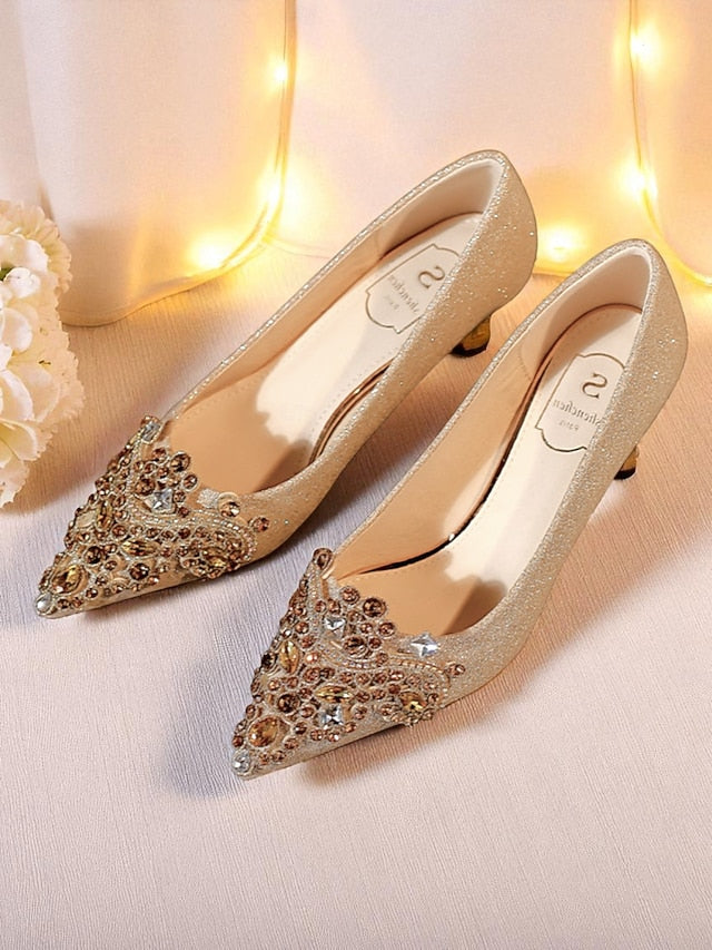 Pumps Low with Gold Heel Women's Pointed-Toe Glitter