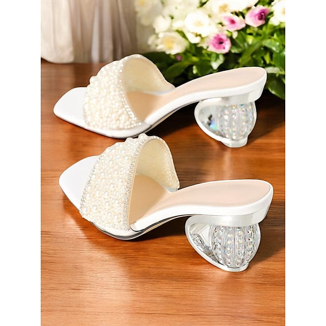 Women Mules – Bridal Wedding for Pearl-Embellished Open-Toe