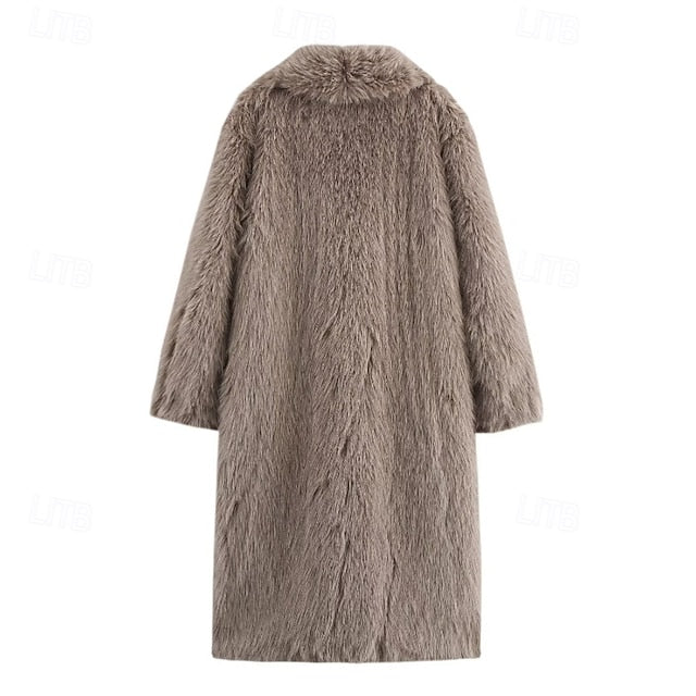 Buttons Fur Pocket Faux Women's Coat Comfortable Warm