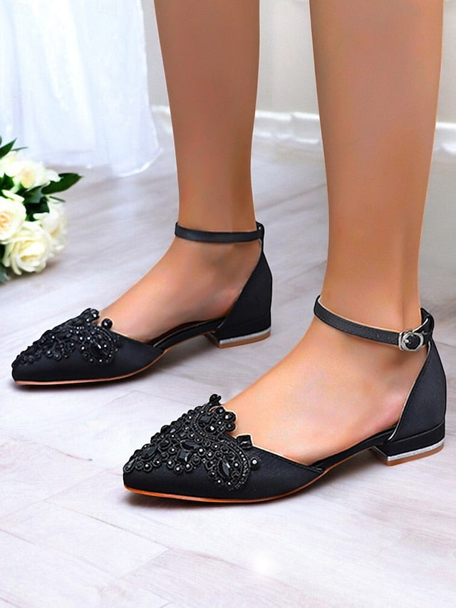 Style Gemstone Flats Vintage Embellished – Green Pointed-Toe