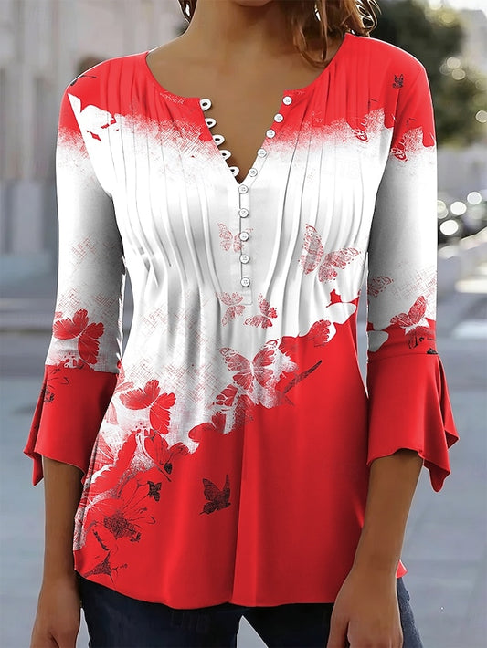 Women's T-Shirt  Ombre Graphic Butterfly Elegant 3/4 Length