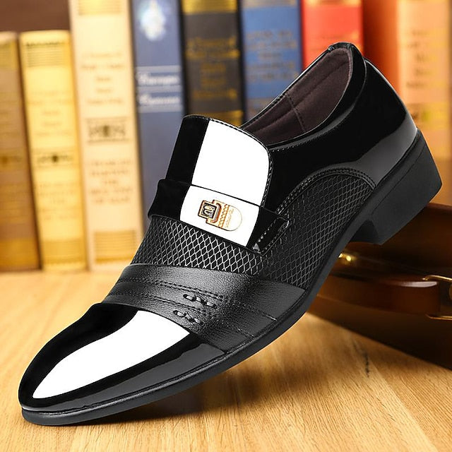 Slip-On Leather Faux Loafers Patent – Formal Men's