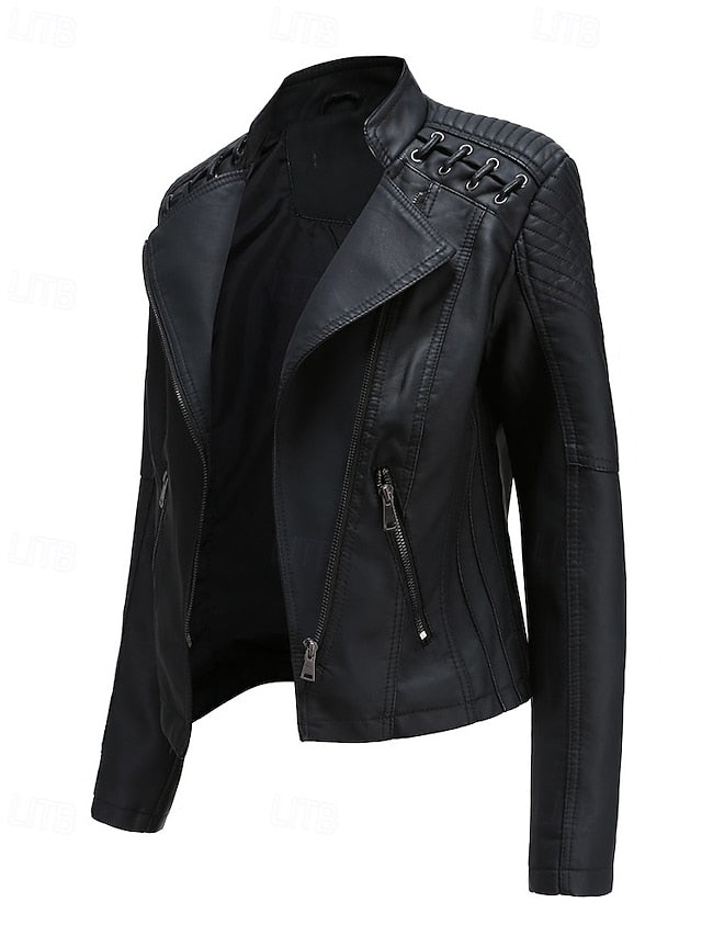 Women's Jacket Faux Leather Comfortable Pocket Zipper