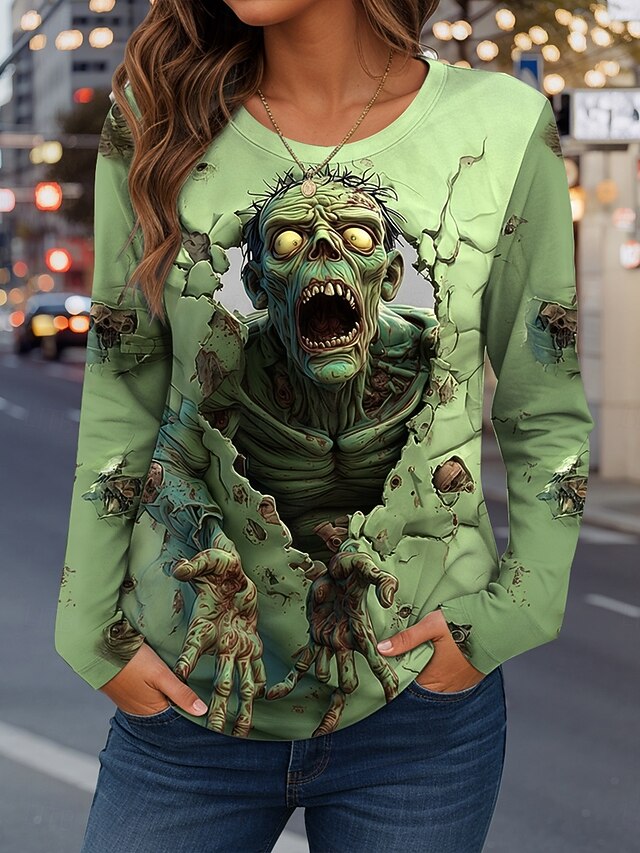 Women's T Shirt Graphic Skull Vintage Fashion Stylish Long