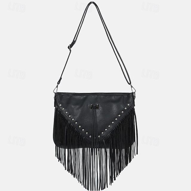 Sac bandoulière bohème en cuir à franges pour femme