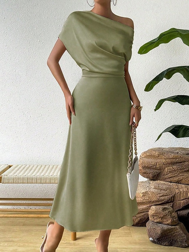 Women's Midi Dress Satin Dress Party Dress Cocktail Dress