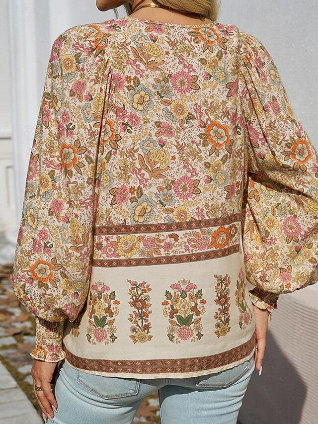 Women's Boho Shirt Blouse Print Flower Modern Boho Long