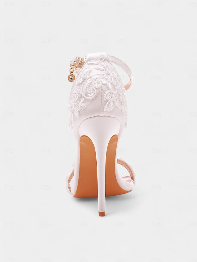 Lace Stiletto with Heels White Strap Ankle Women's Wedding