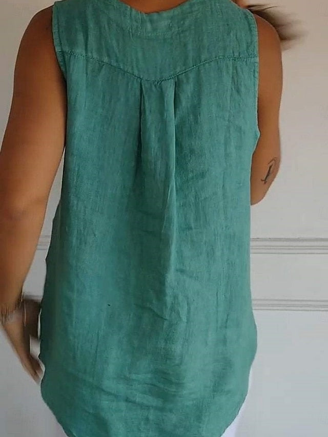 Women's Shirt Cotton Linen Shirts Blouse Faux Cotton Linen