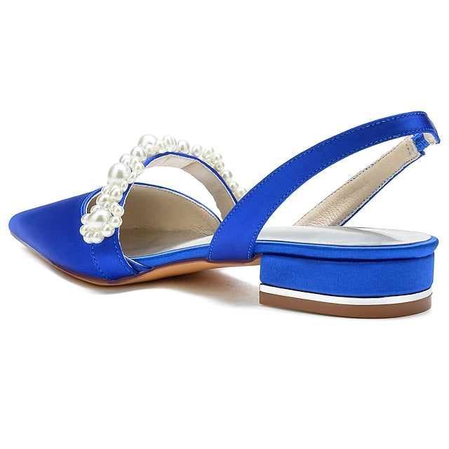 White Women's Elegant Pearl Satin Shoes with