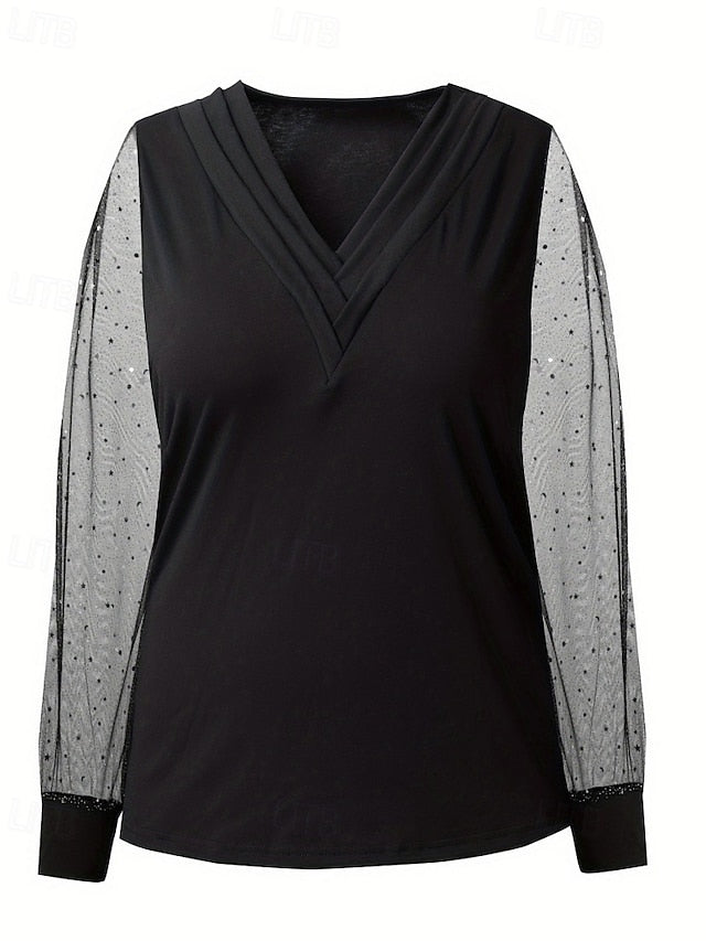 Women's Blouse Mesh Plain Elegant Stylish Basic Long Sleeve