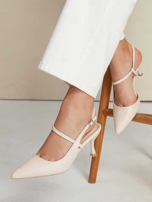 Heel Slingback Nude – Pumps Kitten Women's Elegant