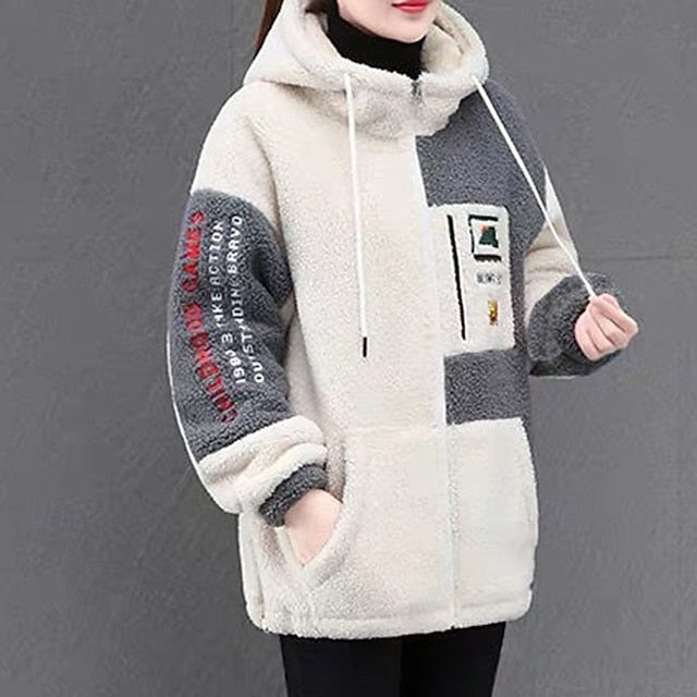Women's Hoodie Jacket Sherpa Fleece Jacket Windproof Warm