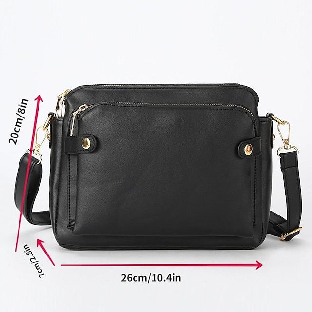 Schultertasche aus Leder für Damen im Vintage-Stil mit drei Lagen