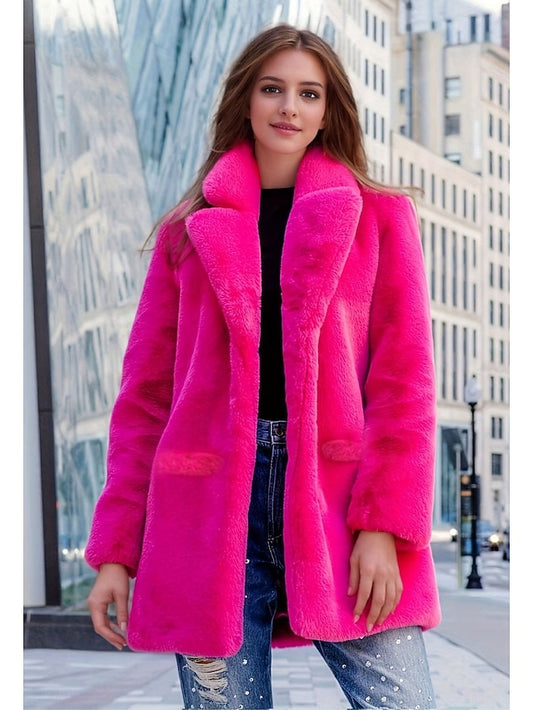 Knitting Coat Warm Faux Pocket Comfortable Fur Women's