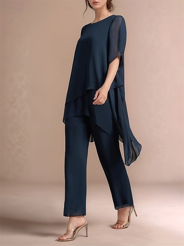 Neck Crew Dress 2 Pantsuit Classic Piece Bride Mother the of