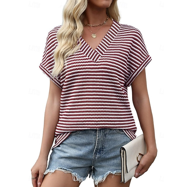 Women's T Shirt Tee Top Print Striped Fashion Stylish