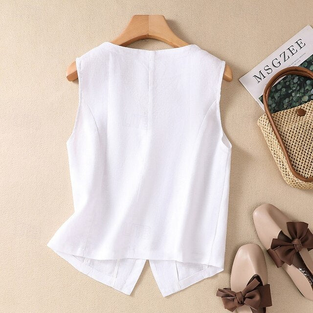 Women's Faux Cotton Linen Plain Modern Casual Sleeveless V