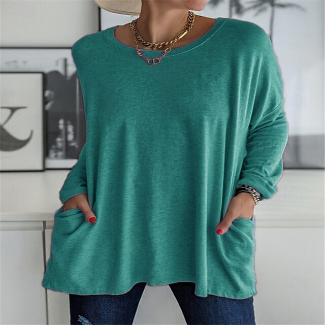 Women's Tunic T Shirt Pocket Solid Color Plain Stylish