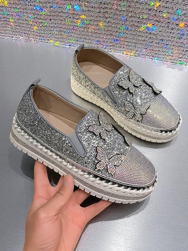 Platform Sneakers Slip-On Women's Purple with Glitter