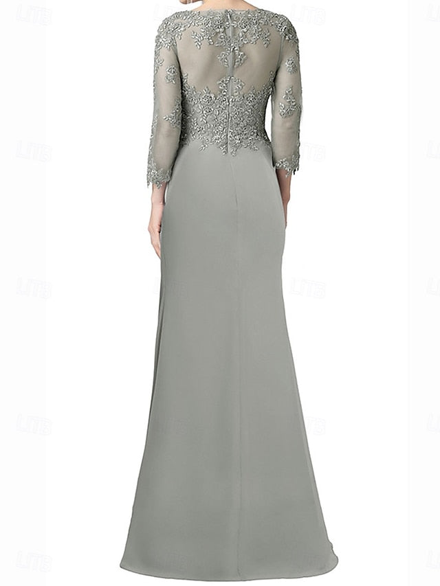 Dress Mother Floor Length Neck Bride Elegant V the of A-Line