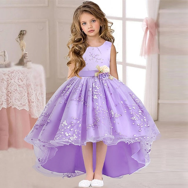 Dress Floral Colored Solid Kids Wedding Girls' Sleeveless